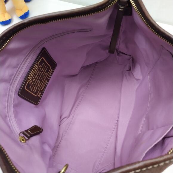 Coach Chelsea Signature Brown Canvas Leather Trim Zipper Hobo Shoulder Bag - Picture 9 of 16